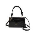 Fashionable black glossy textured handbag with gold hardware and top handle for women - Black