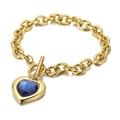Bracelet à chaîne dorée avec fermoir à bascule OT et pendentif cœur en cristal bleu - Or Bleu Cœur (KB62101-Z)