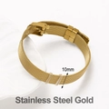 Close-up of 10mm gold stainless steel mesh strap with buckle and Milanese texture - Stainless Steel Gold