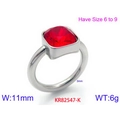 Silver titanium steel ring with a square-cut red zircon stone in a polished finish - Steel Red