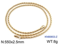 Chaîne corde dorée en acier inoxydable 2,5mm de large avec fermoir mousqueton 550mm - Or 550x2.5mm (KN80653-Z)