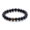 Matte black agate beaded bracelet with a single brown tiger eye stone contrast - Matte Black Agate with Single Tiger's Eye (KB109614-Z)