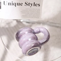 Chubby purple iridescent ceramic mug with large round handle on plush background - Iridescent Purple Bubble Style / Purple
