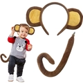 Plush brown monkey ears headband and clip-on tail costume set for children - Wide Ear Monkey 2-Piece Set Light Coffee