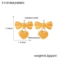 Orecchini a perno a cuore con fiocco in acciaio dorato e micro-strass incastonati - Orecchini a Bottone Fiocco Cuore (F1191) / Orecchini d'oro