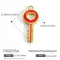 18K gold plated stainless steel heart key charm with red enamel and hollow center - Red Heart Key Pendant PJ93276A