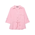 Pink loose-fit button-down shirt with adjustable short sleeves and a notched lapel collar - XS / Tops