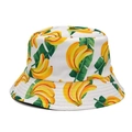 Sombrero tipo pescador Panama con estampado de plátanos amarillos y hojas verdes - M / Hojas de palma de plátano amarillo
