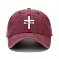 Berretto da baseball rosso scuro lavato vintage con croce bianca e scritta BELIEVE - Taglia unica / Borgogna