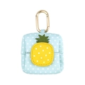 Mini pochette à écouteurs en cuir bleu à pois avec un charme d'ananas jaune - Ananas