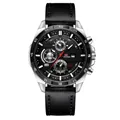 Herren-Quarz-Sportuhr mit schwarzem Lederarmband und Edelstahlgehäuse - Schwarzes Zifferblatt Schwarzes Armband Silbernes Gehäuse (216P-H-YH)