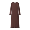 Elegant brown slim fit knitted maxi dress with ruffled cuffs and hem detailing - S / Chestnut