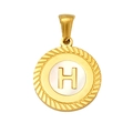 Golden round pendant with white shell inlay and letter H design on rope edge - Letter H(S-P005-H)