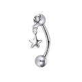 Silbernes gebogenes Barbell-Piercing mit Sternanhänger und klarem Zirkonia-Stein - Fünfzackiger Stern