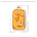 Detailed view of gold rectangle pendant with orange enamel star moon and dimensions - Moon Star-Orange
