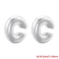Polished silver C-shape chunky earrings measuring 29.5mm wide and 30mm long dimensions - VE1024 Platinum Cylindrical C-Shape