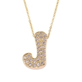 Gold letter J necklace with micro-pave cubic zirconia crystals on a dainty O-chain - Letter J / Gold