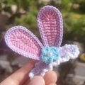 Handmade crochet StellaLou bunny ears hair clip in purple and pink yarn with blue flower - Purple Rabbit Ears (Pearl)