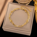 Chic double-layered golden stainless steel paperclip link bracelet with metal beads - Cross Double Chain Gold