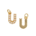 Golden letter U pendant necklace with pearl inlay and matte finish on white background - Letter U