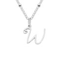 Elegant silver titanium steel necklace featuring a letter W pendant with a small heart detail - Letter W / Silver