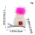 Mini knitted Christmas hat hair clip in ivory with pink pompom and red jewel detail - White