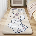 Plush rectangular cartoon rabbit rug in cream white with blue sweet lettering for bedroom - Rainbow Rabbit Dream