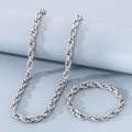 Conjunto de collar y pulsera de cadena de cuerda torcida en acero inoxidable plateado - 8mm Color Acero-Pulsera 20cm