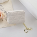 Mini pochette per rossetto in pelle trapuntata bianco panna con elegante portachiavi d'oro - Bianco