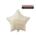 White star-shaped foil balloon with golden Happy Birthday lettering, 47x47cm size - 18-inch Star White with Letters