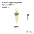 Pendente a cono in rame placcato oro con zirconi colorati dal design minimalista - Ciondolo a Cono in Zirconia Multicolore (P01251)
