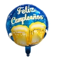 Blue Feliz Cumpleaños foil balloon featuring beer mugs design for birthday parties - 18 Inch Spanish Blue Wine Glass Birthday Round