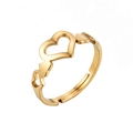 Anello minimalista a cuore dorato con trama in metallo spazzolato e fascia regolabile - Doppio Cuore / Oro