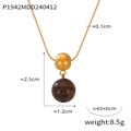 Minimalist titanium steel necklace featuring a brown tiger eye stone and golden bead charm - P1942-Gold Necklace
