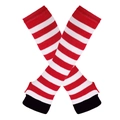 Red and white striped knitted fingerless long arm warmer gloves with black ribbed cuffs - Red Black White Wide Stripes