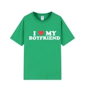Green cotton t-shirt with I love my boyfriend graphic and red heart print - Green (Boyfriend)
