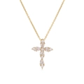 Elegant gold cross pendant necklace featuring pear and round cut white sparkling crystals - Gold White Zirconia