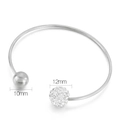 Bracelet jonc argenté en C avec une bille en métal 10mm et une boule pavée de cristaux 12mm - Style Double Boule Argentée Large (KB149678-Z)