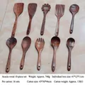 10-piece acacia wood kitchen utensil set including spatula and spoons on a beige surface - Mangium Acacia 10-Piece Set / Full Function / Approx. 1070g
