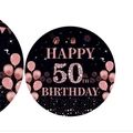 50th Birthday Party Label in Black and Rose Gold with Sparkling Balloon Design - Fiftieth Birthday - Large Plates