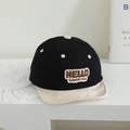 Detailed embroidery of HELLO happiness on a black and beige cotton baby baseball cap - 48-50cm (1-2 Years) / Hello Style / Black