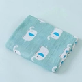 Green double-layer cotton muslin swaddle blanket with white elephant pattern - Blue Elephant