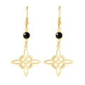 Symmetric gold Celtic witch knot S-shape pendant earrings in stainless steel on white background - Gold