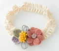 Baby girl floral lace headband with pink plush flower and yellow pom-pom accent - Style 01-Pink Yellow Mixed