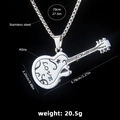 Silver guitar pendant necklace with LOVE engraving and stainless steel chain - Guitar No.17 + 70cm Steel Chain