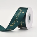 Dark green polyester ribbon with gold foil Merry Christmas and snowflake patterns - Green Christmas Ribbon with Gold Stamping (9m)