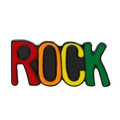 Colorful ROCK letter enamel lapel pin in red, orange, yellow, and green zinc alloy finish - ROCK Letter Style