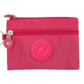 Mini porte-monnaie en nylon rose fuchsia avec double fermeture éclair et porte-clés - Rose Rouge