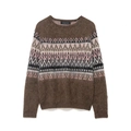 Brauner langärmeliger Rundhals-Strickpullover mit klassischem Fair-Isle-Geometriemuster - S / Brauner Jacquard