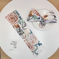 Floral twist hair bun maker set with pink rose patterns on a minimalist white table - Pink Flower